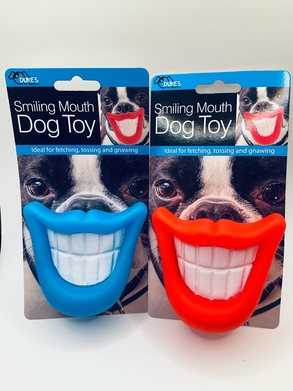 NWT DUKES 2pc Set Squeaky Smiling Mouth Dog Toy - Fetching Tossing Gnawing